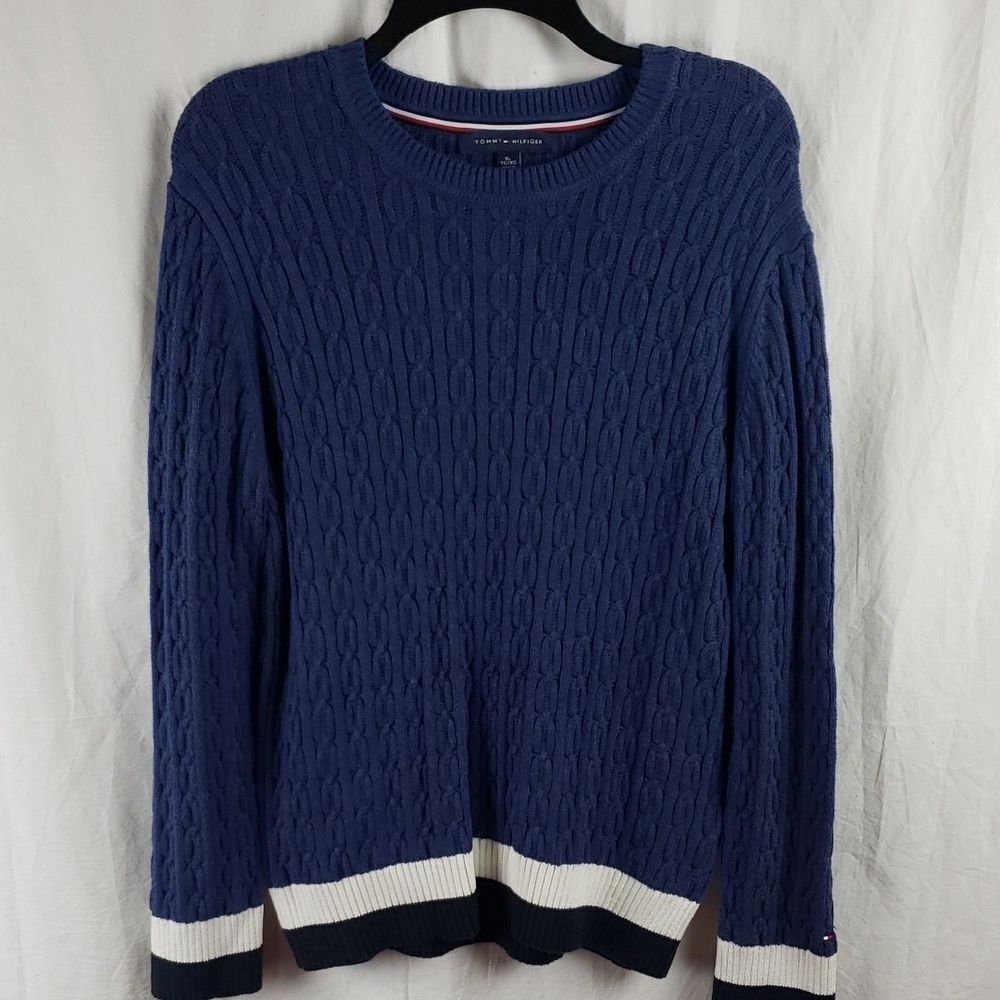 Tommy Hilfiger Women's XL Dark Blue Cable Knit Sweater